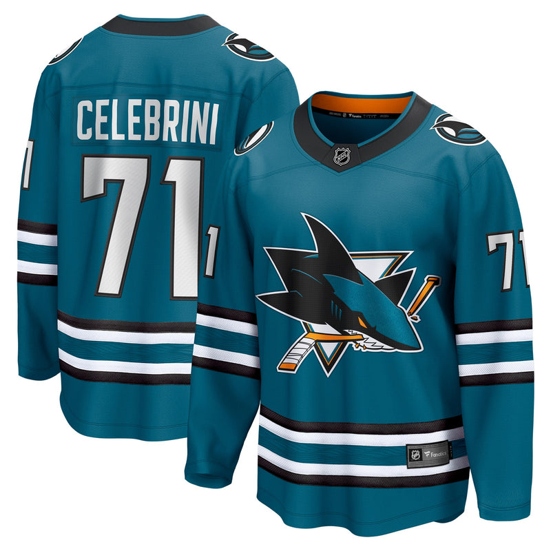 Macklin Celebrini San Jose Sharks Hockey Jersey, Teal Breakaway Sportswear Jersey Shirt, Long Sleeve Hockey Sweater Jersey, Casual Gift for Men