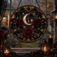 Crescent Bloom - Gothic Rose Circular Window Hanging