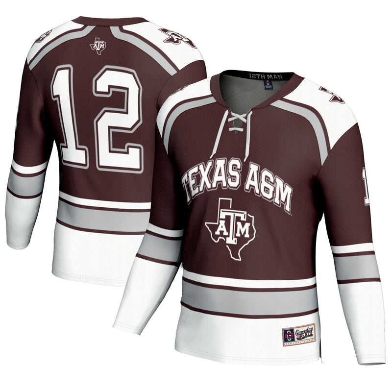 Texas A&M Aggies Hockey Jersey, Maroon Fashion Sportswear Jersey Shirt, Long Sleeve Hockey Sweater Jersey, Casual Gift for Men