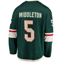 Jake Middleton Minnesota Wild Hockey Jersey, Green Breakaway Sportswear Jersey Shirt, Long Sleeve Hockey Sweater Jersey, Casual Gift for Men