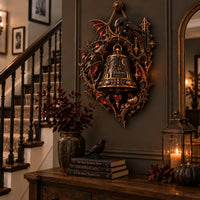 All Hallows - Gothic Bell and Bat Wreath Wood Sign