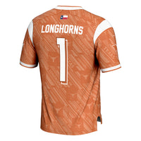 Texas Longhorns Highlight Print Football Jersey, Orange Sportswear Jersey Shirt, Lightweight Breathable Athletic Jersey, Casual Gift for Men