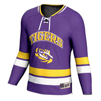 LSU Tigers Hockey Jersey, Purple Sportswear Jersey Shirt, Long Sleeve Hockey Sweater Jersey, Casual Gift for Men