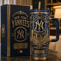 NYY Interlocking Crest - Gold Relief Tumbler Statement