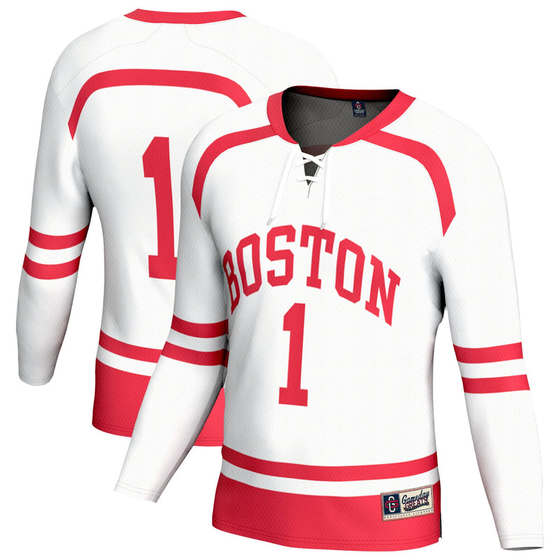 Boston University Hockey Jersey, White Fashion Lightweight Sportswear Jersey Shirt, Long Sleeve Hockey Sweater Jersey, Casual Gift for Men