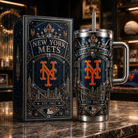 NYM Heritage Panel - Ornamental Navy and Orange Tumbler