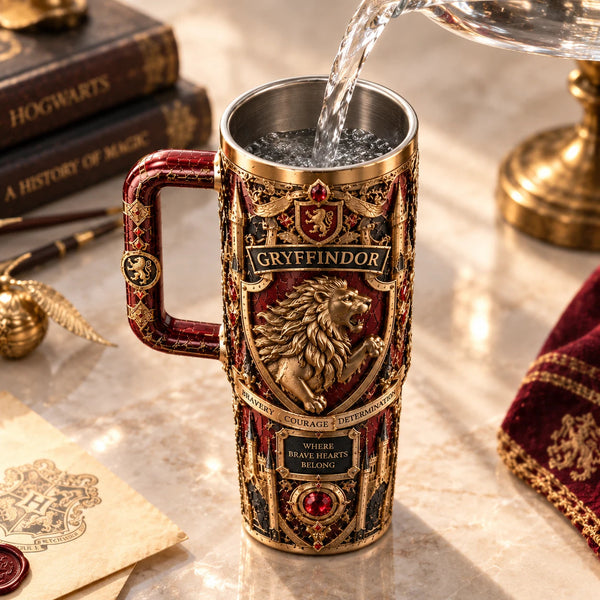 Where Brave Hearts Belong - Gilded Lion Crest Tumbler - main