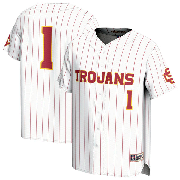 #1 USC Trojans Adult Lightweight Collegiate Baseball Fashion Jersey - White