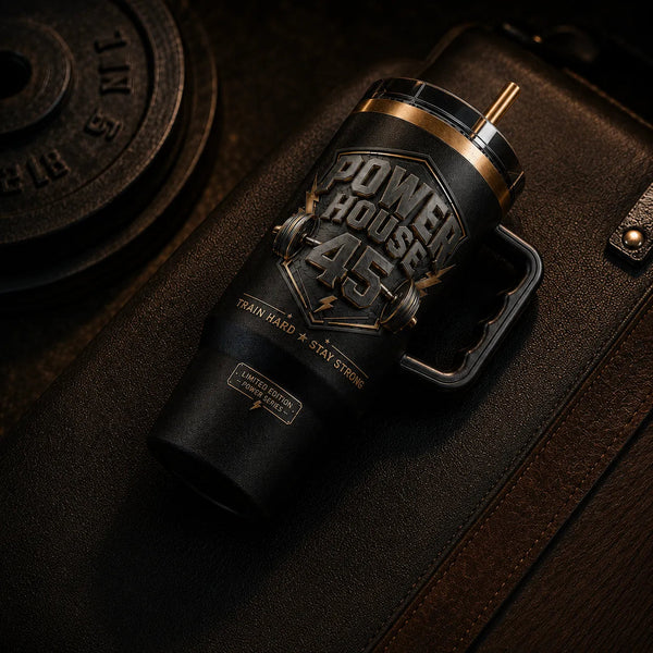 Powerhouse 45 - Blackout Emblem Tumbler in Brass Relief - main