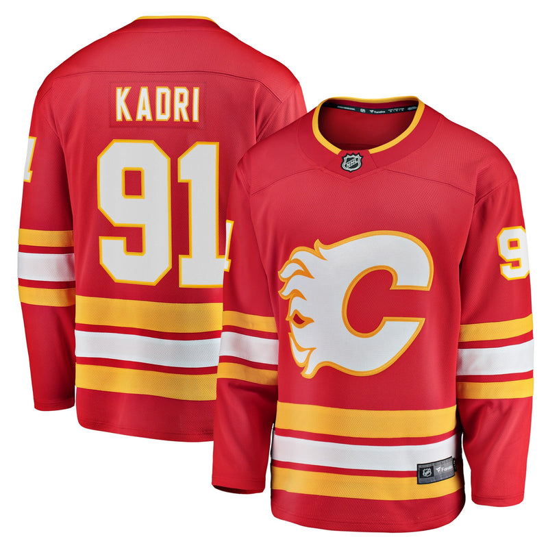 Nazem Kadri Calgary Flames Hockey Jersey, Red Breakaway Home Sportswear Jersey Shirt, Long Sleeve Hockey Sweater Jersey, Casual Gift for Men