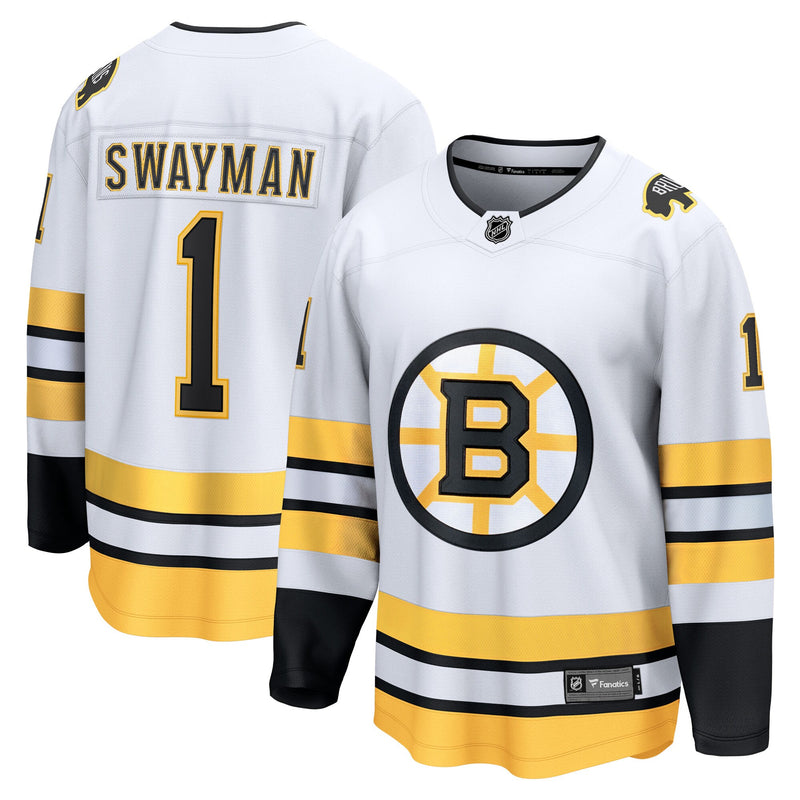 Jeremy Swayman Boston Bruins Hockey Jersey, White Breakaway Away Sportswear Jersey Shirt, Long Sleeve Hockey Sweater Jersey, Casual Gift for Men