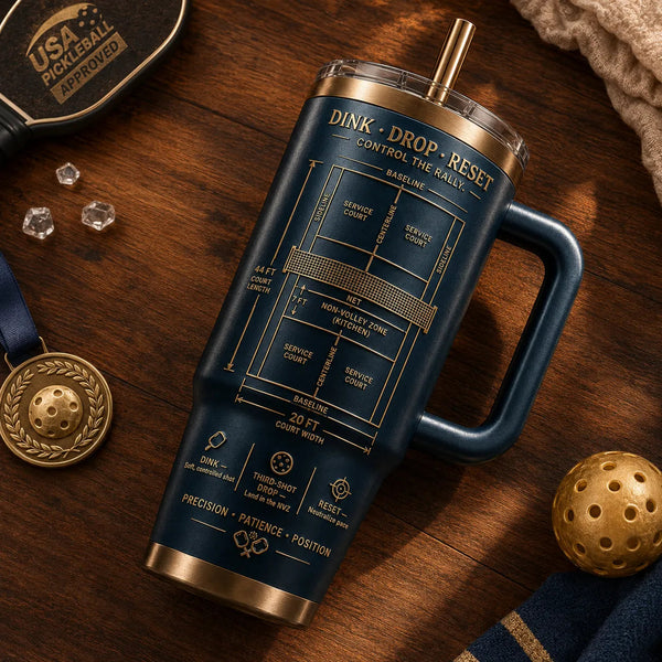 Dink, Drop, Reset - Pickleball Court Blueprint Tumbler - main