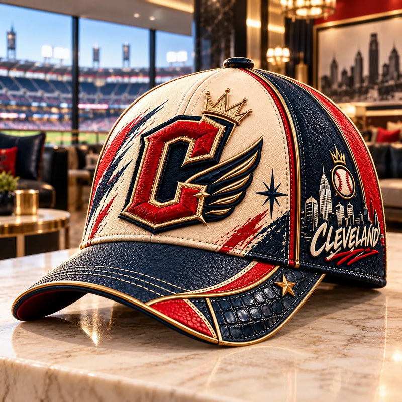 CLE - Winged Letterform in Navy, Cream and Crimson