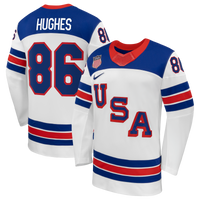Jack Hughes White US 2026 Away Replica Hockey Jersey, Hockey Sportswear Jersey Shirt, Long Sleeve Hockey Sweater Jersey, Casual Gift for Men