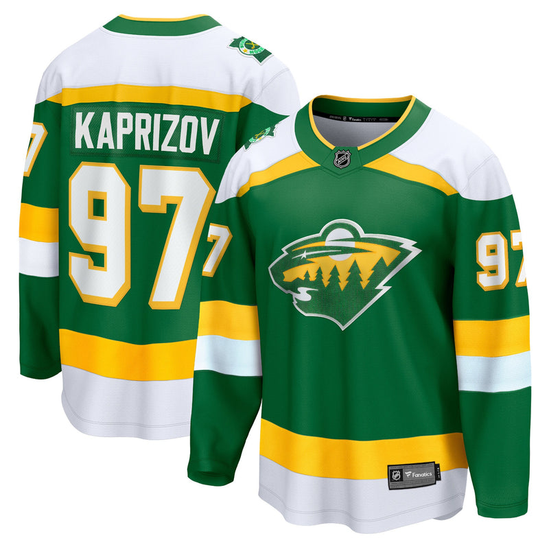 Kirill Kaprizov Minnesota Wild Hockey Jersey, Green Breakaway Sportswear Jersey Shirt, Long Sleeve Hockey Sweater Jersey, Casual Gift for Men