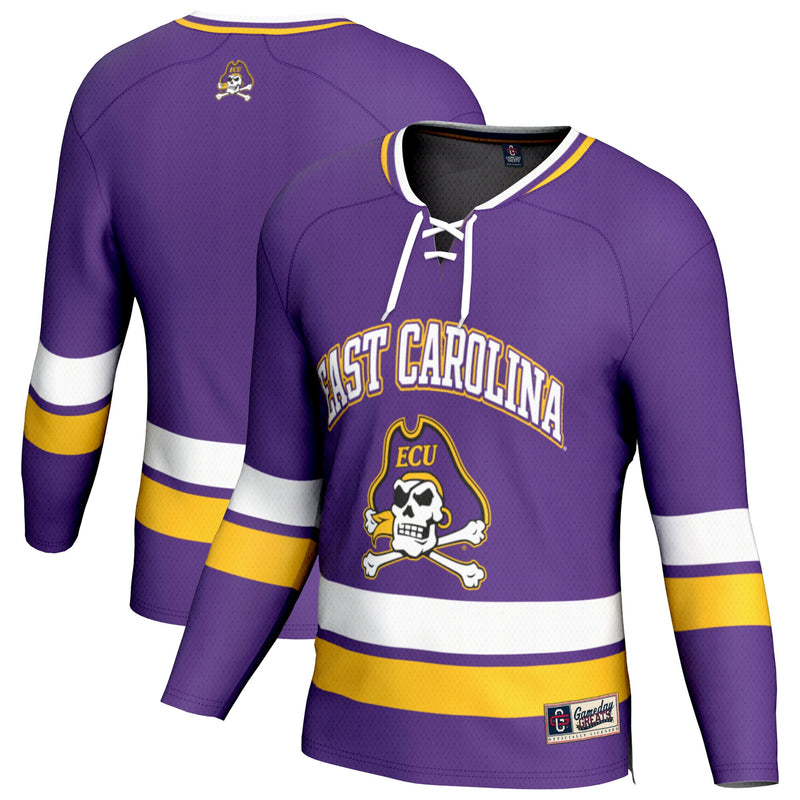 ECU Pirates Hockey Jersey, Purple Sportswear Jersey Shirt, Long Sleeve Hockey Sweater Jersey, Casual Gift for Men