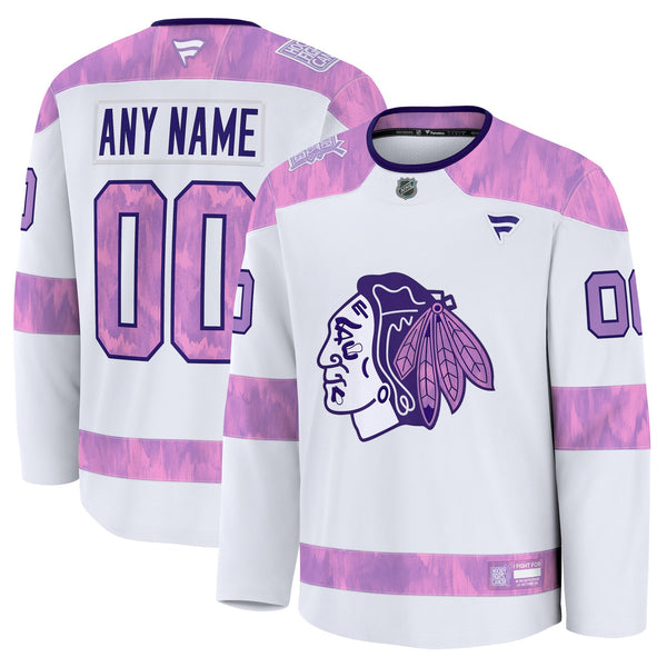 Chicago Blackhawks White 2024 Hockey Fights Cancer Custom Practice Jersey