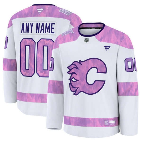 Calgary Flames White 2024 Hockey Fights Cancer Custom Practice Jersey