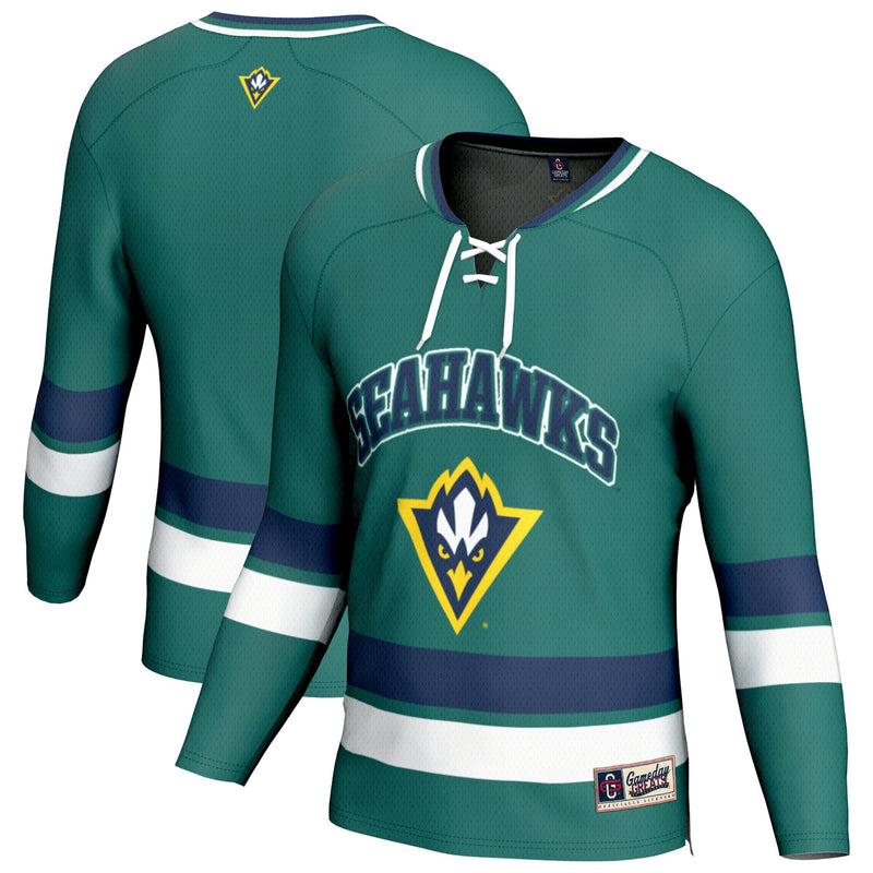 UNC Wilmington Seahawks Hockey Jersey, Teal Sportswear Jersey Shirt, Long Sleeve Hockey Sweater Jersey, Casual Gift for Men
