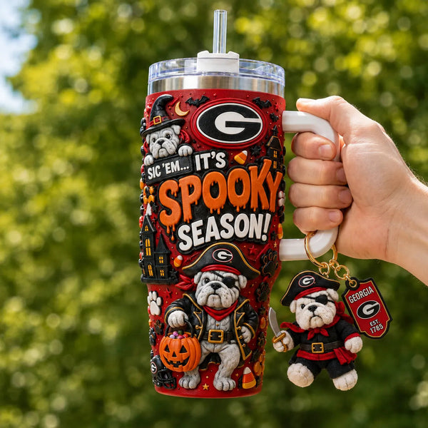 Sic 'Em, It's Spooky Season - UGA Haunted Sculpt Tumbler - main