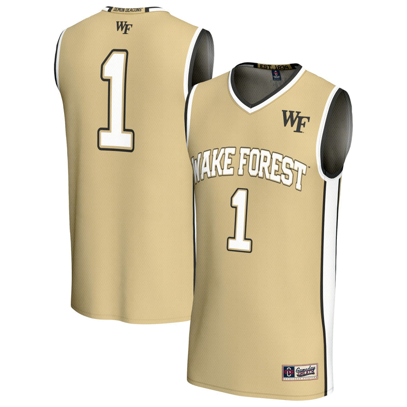 Wake Forest Demon Deacons Basketball Jersey, Gold Sportswear Jersey Shirt, Sleeveless Athletic Tank Jersey, Casual Gift for Men, Style 203279916