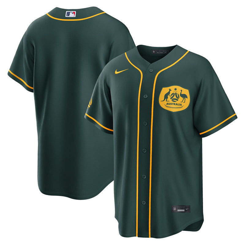 Australia National Team x MLB Green Stadium Replica Baseball Jersey, Sportswear Jersey Shirt, Lightweight Athletic Jersey, Casual Gift for Men