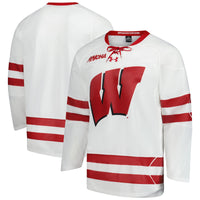 Wisconsin Badgers Hockey Jersey, White Replica Sportswear Jersey Shirt, Long Sleeve Hockey Sweater Jersey, Casual Gift for Men, Style 201831521