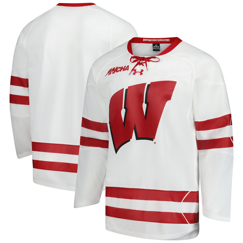 Wisconsin Badgers Hockey Jersey, White Replica Sportswear Jersey Shirt, Long Sleeve Hockey Sweater Jersey, Casual Gift for Men, Style 201831521