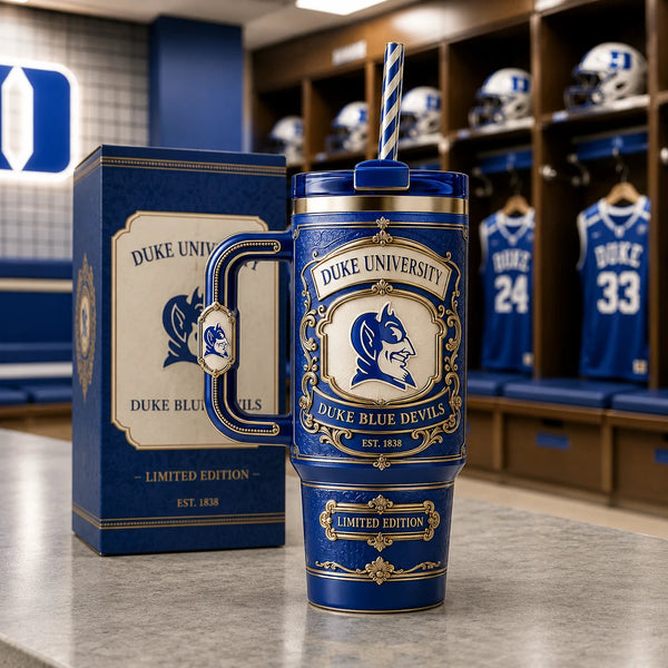 DUKE Heritage Crest - Royal Blue and Gold Drinkware Statement - main