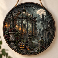Moonlit Conservatory - Gothic Cemetery Round Wood Sign