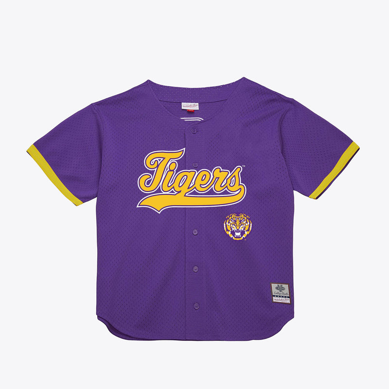 LSU Tigers Mesh Button-Up Baseball Jersey, Purple Sportswear Jersey Shirt, Lightweight Breathable Athletic Jersey, Casual Gift for Men