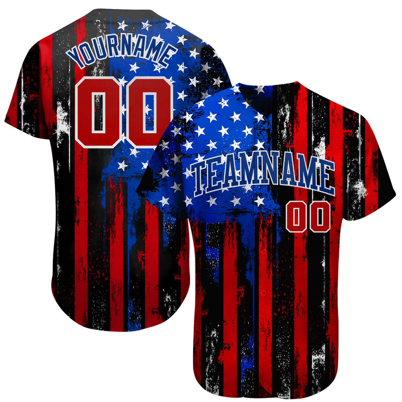 Distressed Baseball Jersey, Black Red Royal Sportswear Jersey Shirt, Athletic Button Down Moisture Wicking Jersey, Casual Gift for Men
