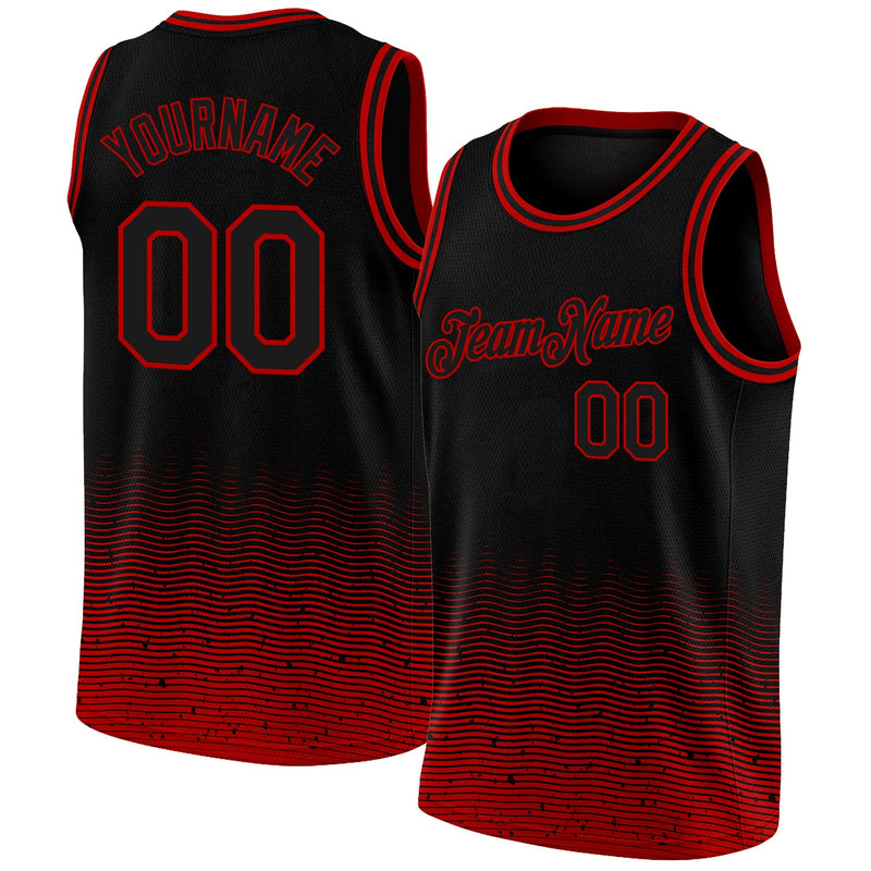 Custom Basketball Jersey, Black Red Fashion Sportswear Jersey Shirt, Athletic Mesh Moisture Wicking Jersey, Casual Gift for Men