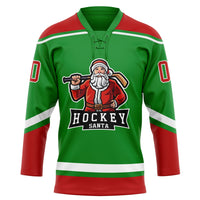 Custom Hockey Jersey, Green Red White Sportswear Jersey Shirt, Athletic Long Sleeve V Neck Jersey, Casual Gift for Men, Style 3DPattern1825
