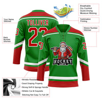 Custom Hockey Jersey, Green Red White Sportswear Jersey Shirt, Athletic Long Sleeve V Neck Jersey, Casual Gift for Men, Style 3DPattern1825
