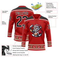 Custom Hockey Jersey, Red Black White Sportswear Jersey Shirt, Athletic Long Sleeve V Neck Jersey, Casual Gift for Men, Style 3DPattern1827