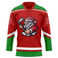 Custom Hockey Jersey, Red Green White Sportswear Jersey Shirt, Athletic Long Sleeve V Neck Jersey, Casual Gift for Men, Style 3DPattern1828