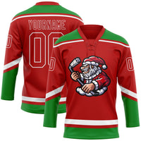 Custom Hockey Jersey, Red Green White Sportswear Jersey Shirt, Athletic Long Sleeve V Neck Jersey, Casual Gift for Men, Style 3DPattern1828