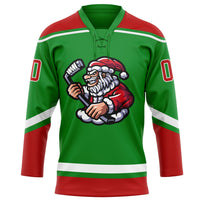 Custom Hockey Jersey, Green Red White Sportswear Jersey Shirt, Athletic Long Sleeve V Neck Jersey, Casual Gift for Men, Style 3DPattern1829