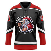 Custom Hockey Jersey, Black Red White Sportswear Jersey Shirt, Athletic Long Sleeve V Neck Jersey, Casual Gift for Men, Style 3DPattern1830
