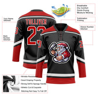 Custom Hockey Jersey, Black Red White Sportswear Jersey Shirt, Athletic Long Sleeve V Neck Jersey, Casual Gift for Men, Style 3DPattern1830