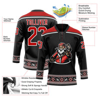 Custom Hockey Jersey, Black Red White Sportswear Jersey Shirt, Athletic Long Sleeve V Neck Jersey, Casual Gift for Men, Style 3DPattern1832