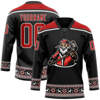 Custom Hockey Jersey, Black Red White Sportswear Jersey Shirt, Athletic Long Sleeve V Neck Jersey, Casual Gift for Men, Style 3DPattern1832