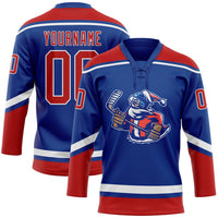 Custom Hockey Jersey, Royal Red White Sportswear Jersey Shirt, Athletic Long Sleeve V Neck Jersey, Casual Gift for Men, Style 3DPattern1833