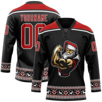 Custom Hockey Jersey, Black Red White Sportswear Jersey Shirt, Athletic Long Sleeve V Neck Jersey, Casual Gift for Men, Style 3DPattern1872
