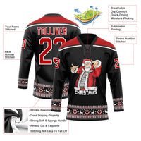 Custom Hockey Jersey, Black Red White Sportswear Jersey Shirt, Athletic Long Sleeve V Neck Jersey, Casual Gift for Men, Style 3DPattern1884