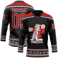 Custom Hockey Jersey, Black Red White Sportswear Jersey Shirt, Athletic Long Sleeve V Neck Jersey, Casual Gift for Men, Style 3DPattern1884