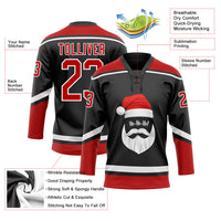 Custom Hockey Jersey, Black Red White Sportswear Jersey Shirt, Athletic Long Sleeve V Neck Jersey, Casual Gift for Men, Style 3DPattern1890