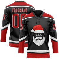 Custom Hockey Jersey, Black Red White Sportswear Jersey Shirt, Athletic Long Sleeve V Neck Jersey, Casual Gift for Men, Style 3DPattern1890