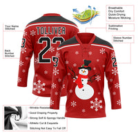 Custom Hockey Jersey, Red Black White Sportswear Jersey Shirt, Athletic Long Sleeve V Neck Jersey, Casual Gift for Men, Style 3DPattern1891